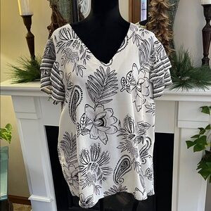 Rachel Zoe Black and White Floral Blouse